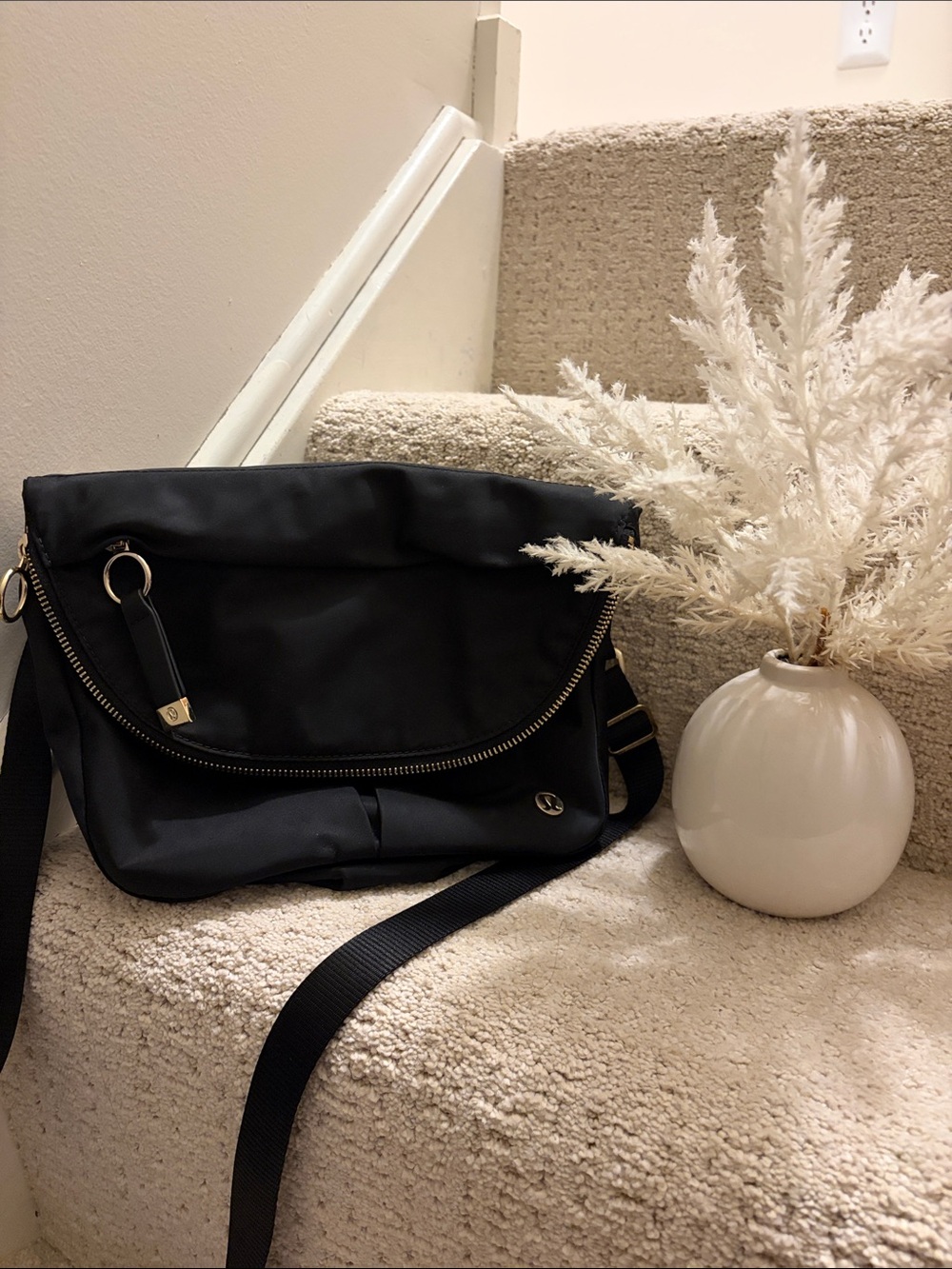 lululemon athletica Black Crossbody Bag with Gold Accents
